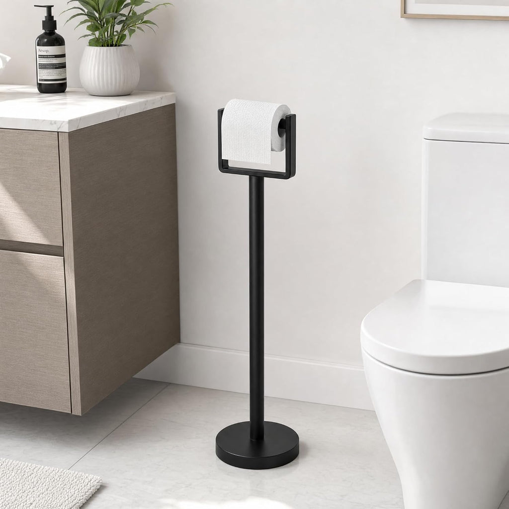 Stainless Steel Toilet Paper Holder Stand with Weighted Base, Free Standing Bathroom Tissue Holder