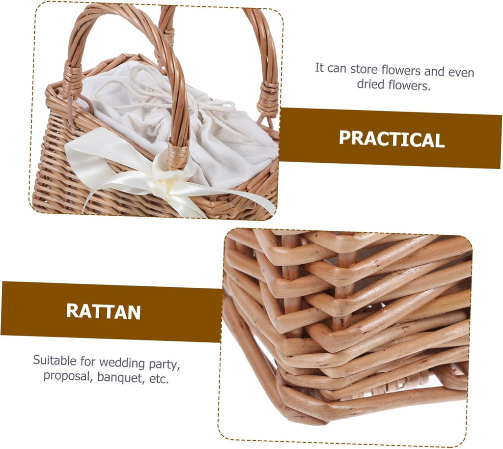 Rattan Flower Basket Container for Home Decoration and Gifts White Simulation Style, Rattan and Cotton Cloth, Portable Storage for Flowers, Proposal or Home Use