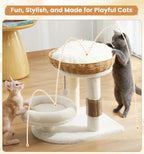 17.7" Modern Cat Tree, Basket Bed with Scratching Post for Small Cats