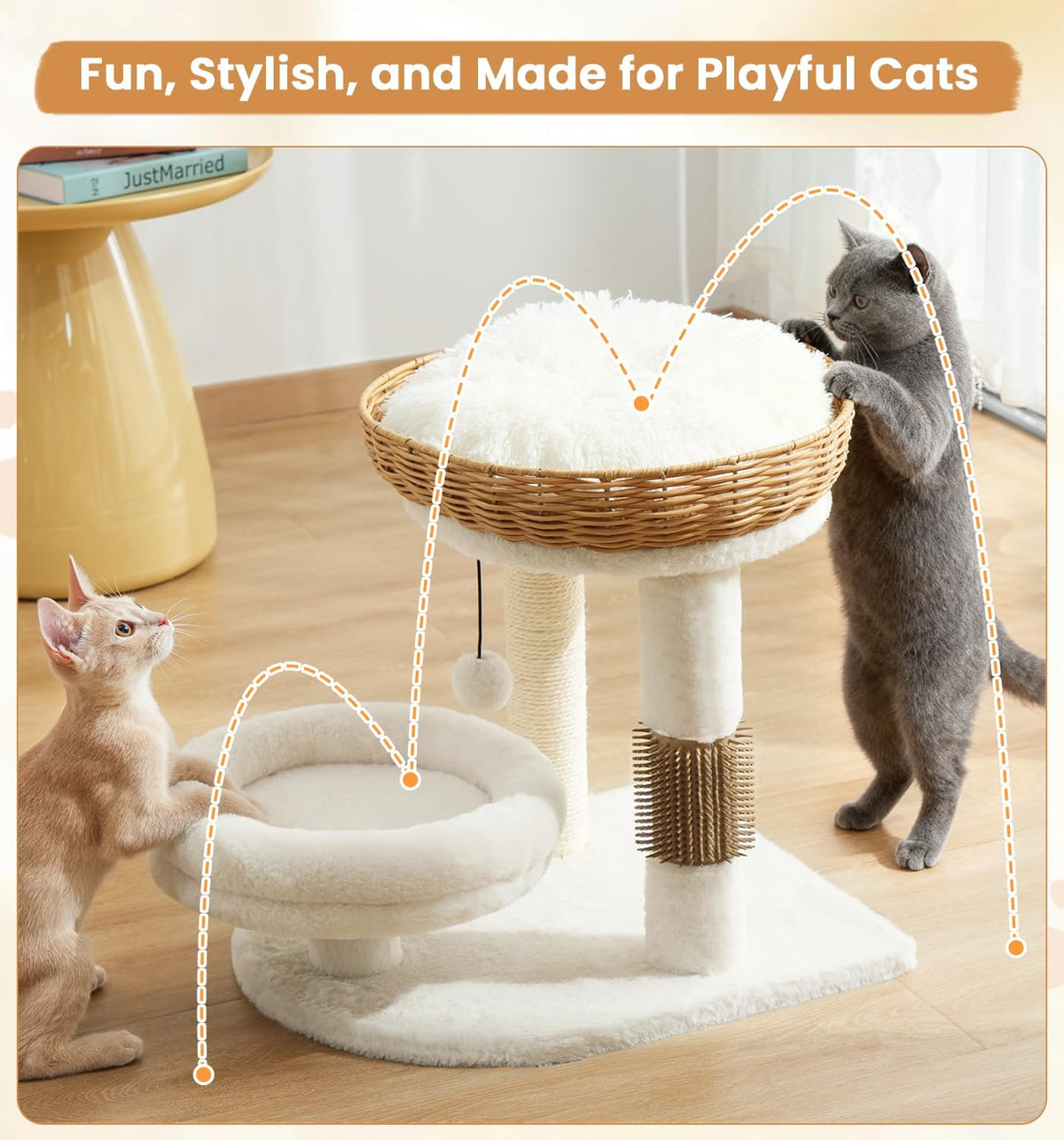 17.7" Modern Cat Tree, Basket Bed with Scratching Post for Small Cats