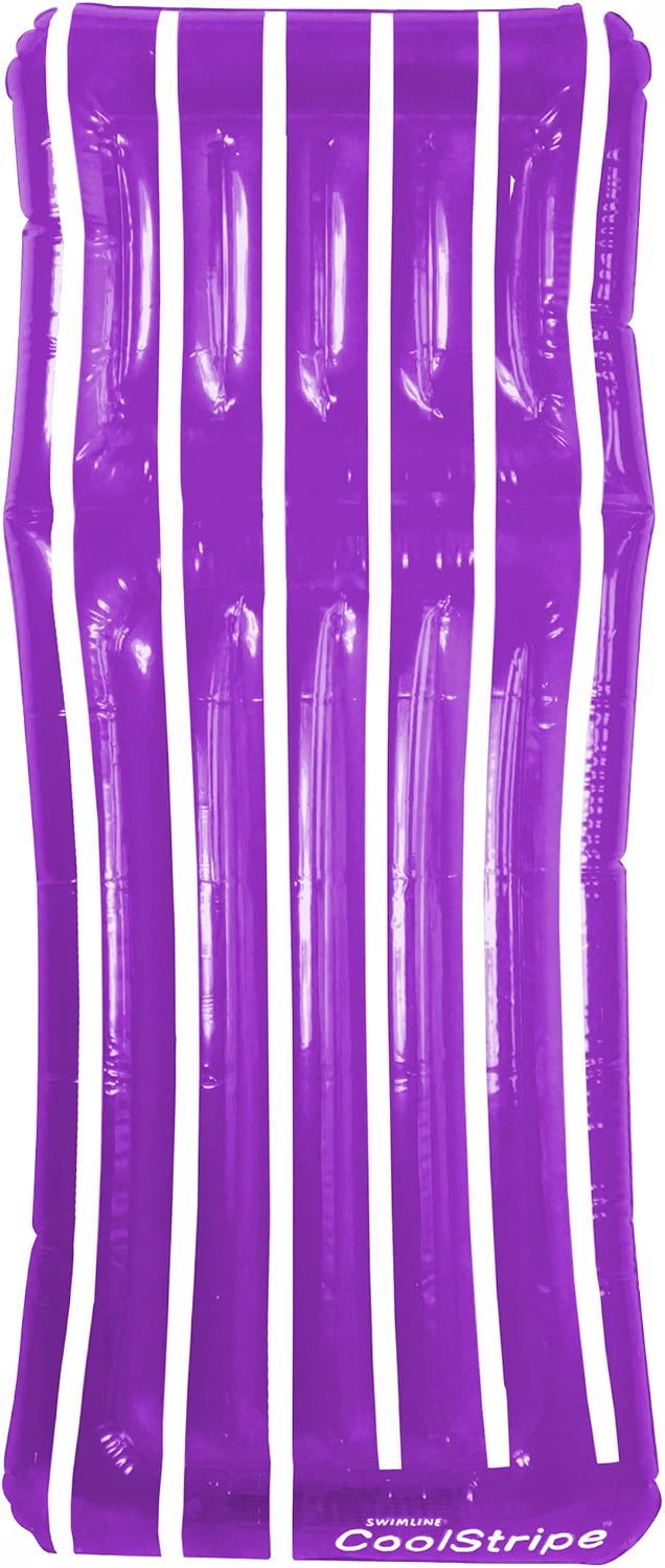 72" Inflatable Purple and White Cool Stripe Swimming Pool Mattress Float