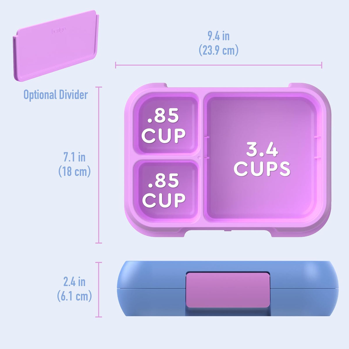 Pop Lunch Box (Periwinkle/Pink) Set With Kids Bento-Style Snack Box (Purple)