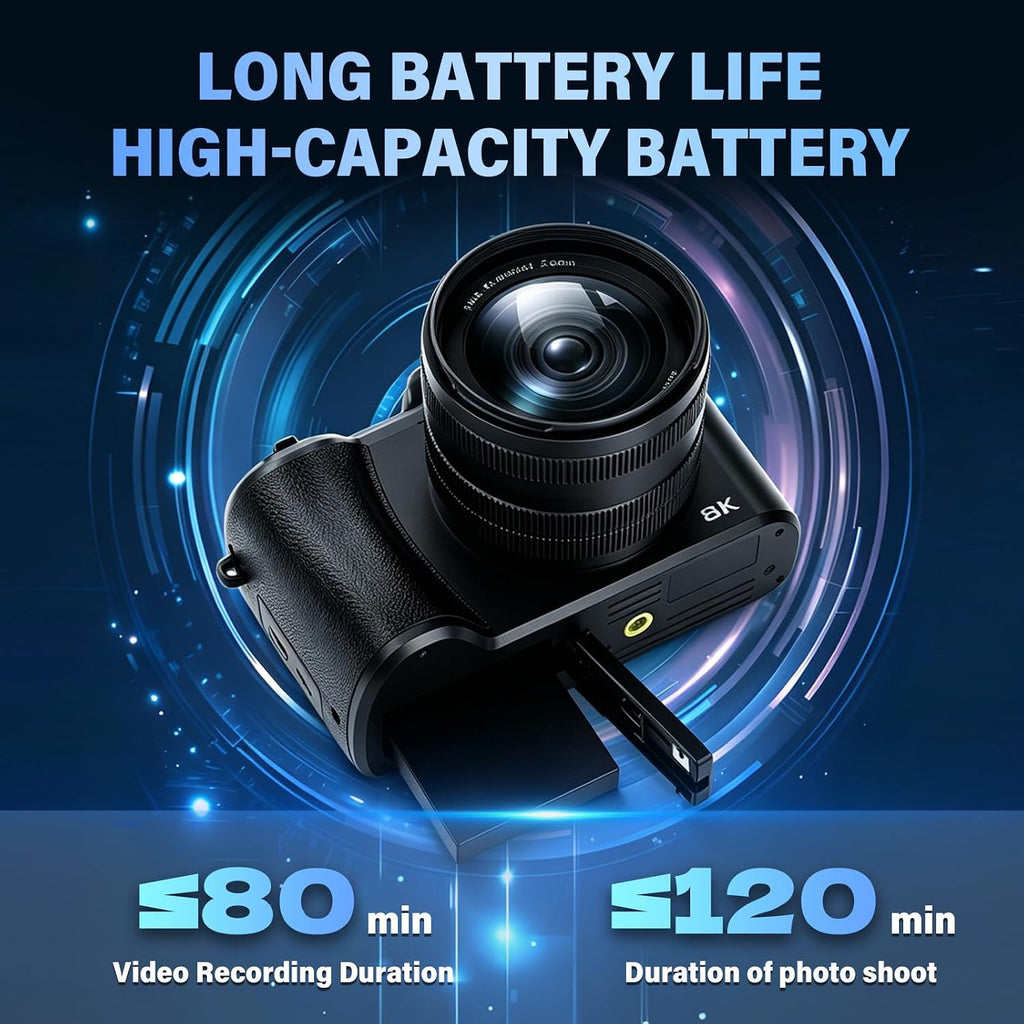8K Digital Camera, 88MP Dual-Lens WiFi Camera