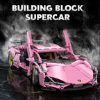 Pink Race Car Building Blocks, 1:14 Supercar Model Kit