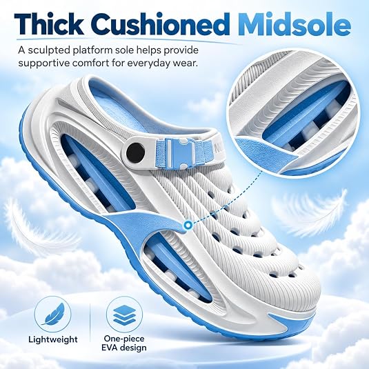 Classic Clog for Men & Women, Breathable Platform Clogs with Cushioned EVA Sole for Pool Garden Indoor Outdoor
