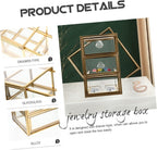 3-tier Jewelry Storage Box with Drawer Design, Golden Glass Alloy Closed Case, Tabletop Organization for Lip Gloss and Skin Care Bottles, Bathroom Counter or Office