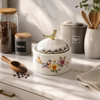 Ceramic Sugar Bowl with Lid, Floral Bird Vintage Kitchen Storage Canister