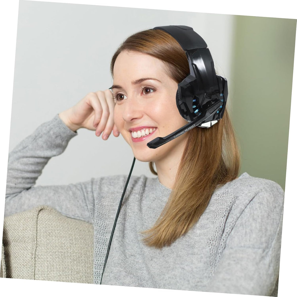 i3000 Gaming Headset with Mic, Black Plastic Over Ear Computer Stretchable Fit, Wired Use, Omnidirectional Microphone, Luminous Style, Gaming Scenario, Long Wear Comfort
