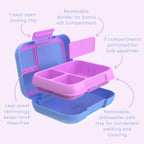 Pop Lunch Box (Periwinkle/Pink) Set With Kids Bento-Style Snack Box (Purple)
