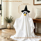 Halloween Goose Outfits, Porch Goose Lighted Ghost Clothes, 23 inch Spooky Ghost Goose Costume with Hat and String Lights, Outdoor Porch Yard Decor