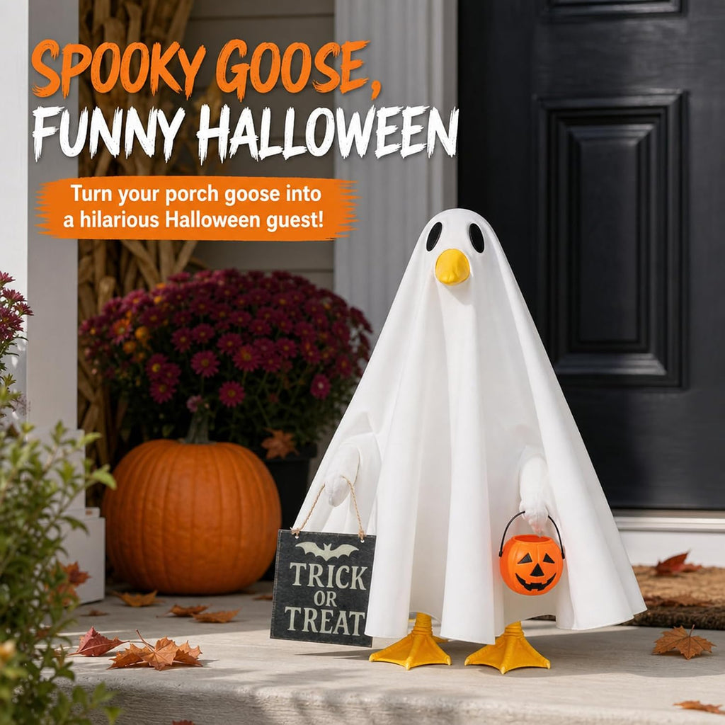 Porch Goose Ghost Costume, Funny Halloween Outfit for Lawn Statue