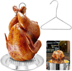 Turkey Rack, Stainless Steel Vertical Turkey Roasting Stand, Poultry Chicken Holder Accessories, Heavy Duty Aluminum Roasting Drip Pan, for Outdoor Deep Fryer