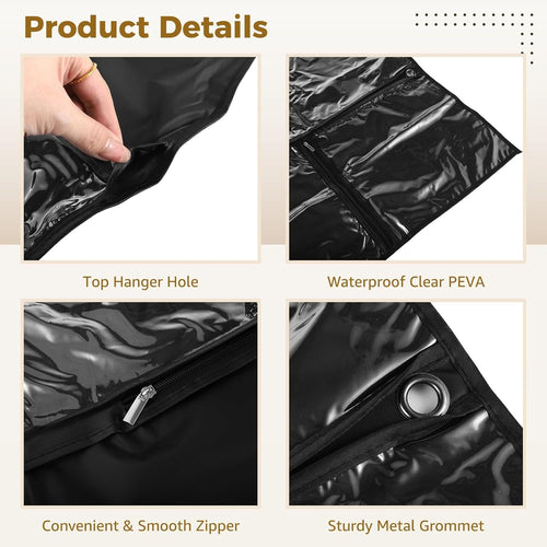 6 Pcs Garment Bags, Hanging Dance Costume Bags with Clear Zipper Pockets, Black Dust Covers