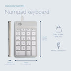 Number Pad Keyboard, USB-C/A Wired, Mini Numeric Keypad with LED Break Indicator, for Financial Accounting, Data Entry & Excel Spreadsheets, White