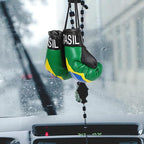Brazil Flag Mini Boxing Gloves Keychain Pair Hanging Decor PVC Cotton Build, for Bags and Keys, Patriotic Style, Fine Workmanship, 1 Pair Set