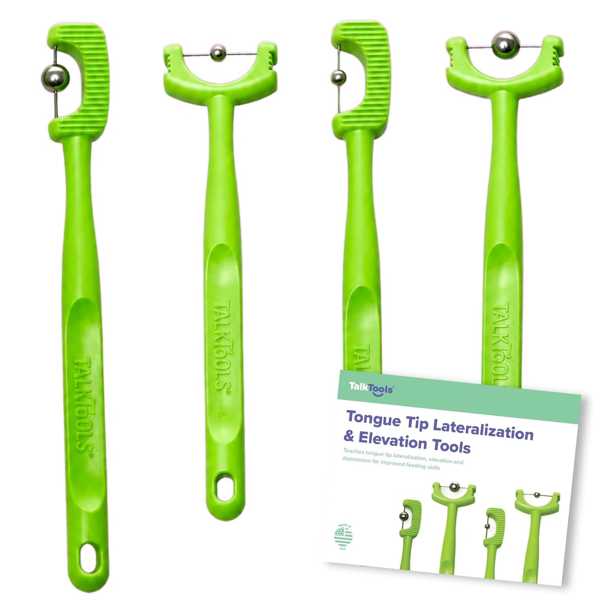 Tongue Tip Lateralization and Elevation Tools | Therapeutic Tool Set for Apraxia, Dysarthria | Improve Feeding Skills, Speech Clarity and Jaw Stability | Jaw Alignment - Set of 4 - Inst. Booklet -Lime