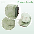 Light Green PU Leather Trifold Wallet for Women, RFID Blocking Purse with Card Slots & Coin Pocket