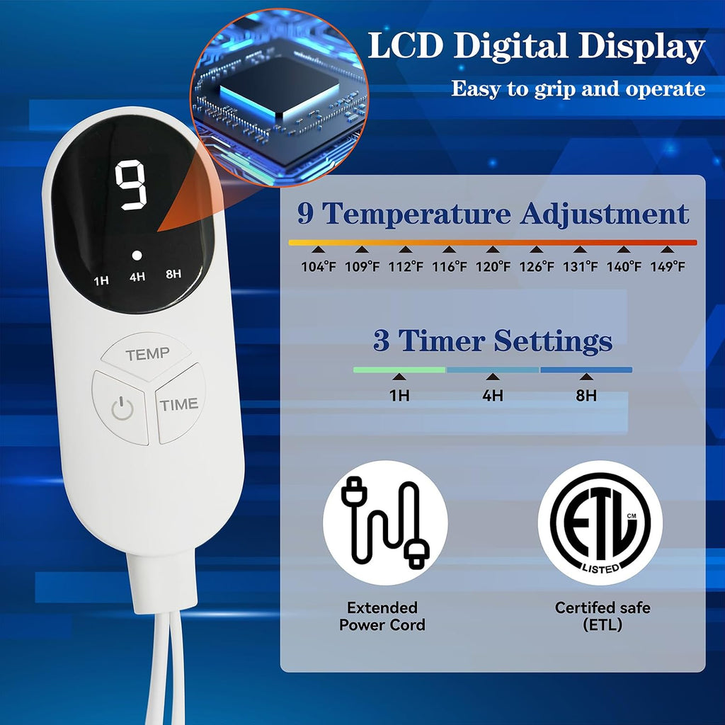 Double-Sided Electric Foot Warmer, LCD Display Foot Heating Pad, Navy