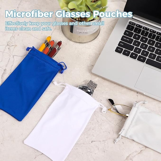 100 Pcs Microfiber Sunglasses Pouches, Soft Drawstring Eyeglasses Cases, Scratch-Proof Glasses Storage Bags