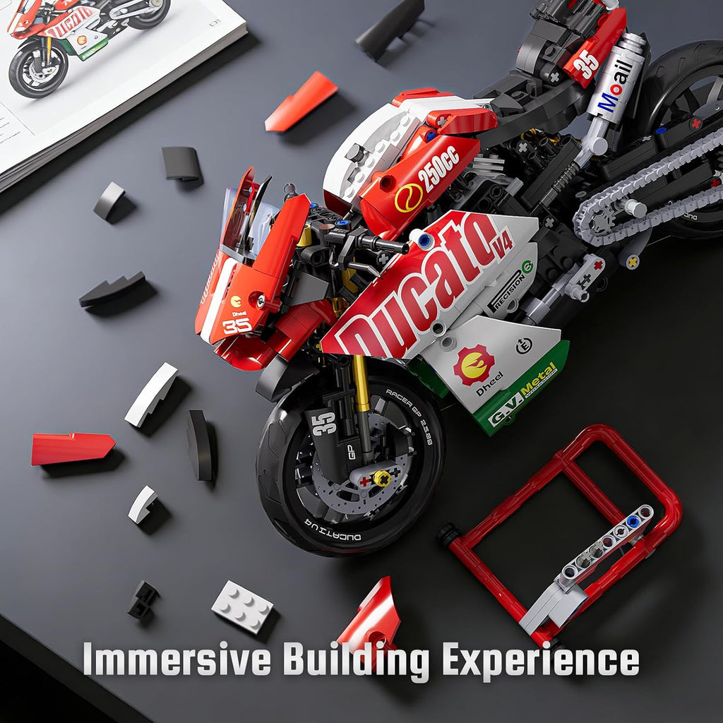 1:10 Motorcycle Building Set, 883-Piece Model Kit with Display Stand