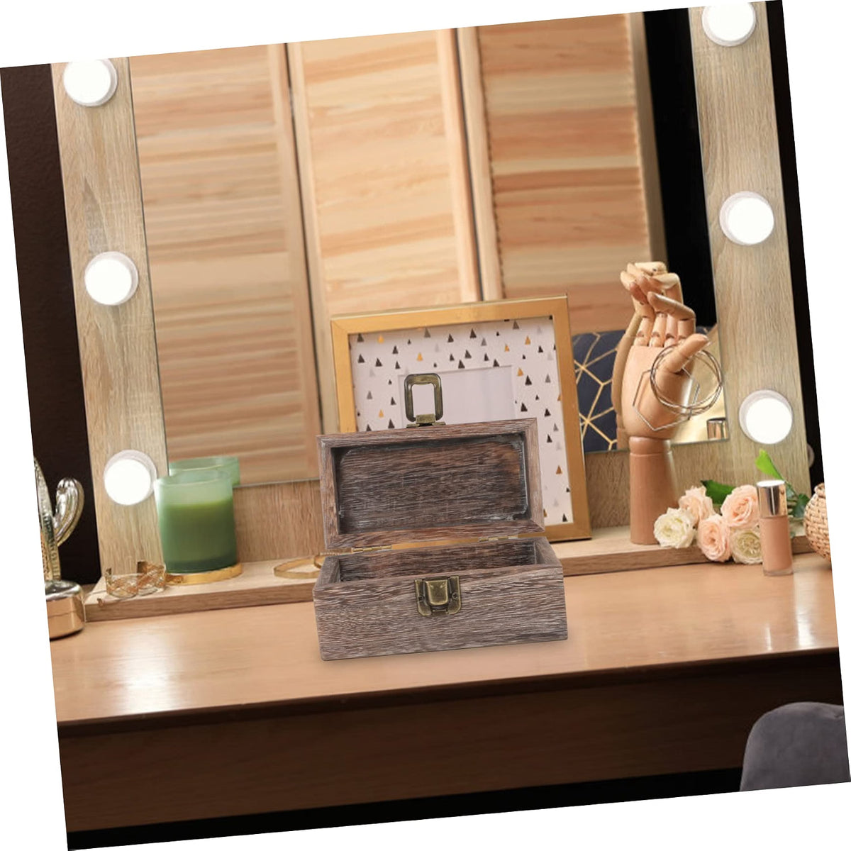 Wooden Jewelry Storage Box Rectangular Decorative Organizer for Rings Necklaces Earrings Vintage Charcoal Color Gift Packing for Home and Bedroom