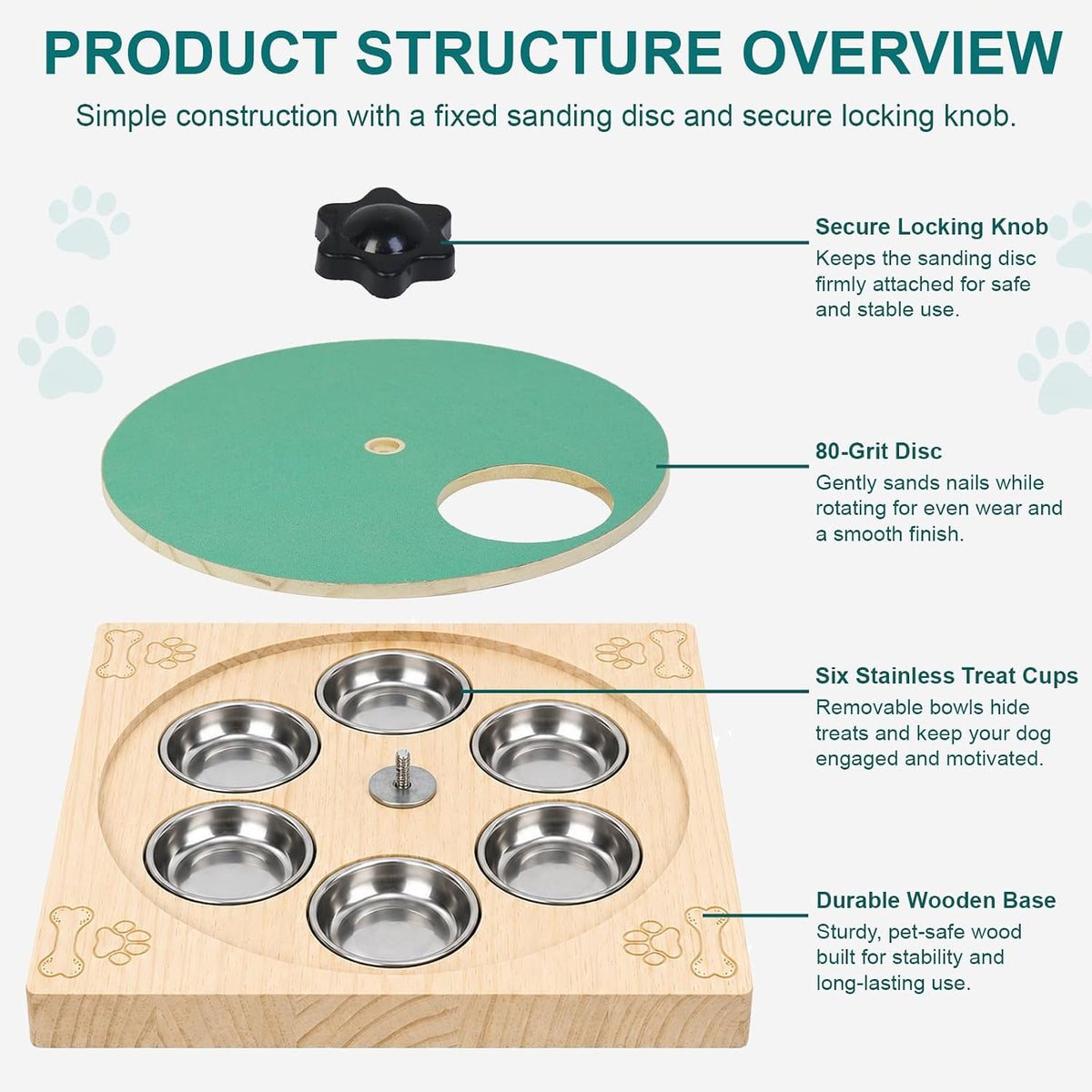 Dog Nail Scratch Board, File Pad with Treat Box, Adjustable Wooden Non-Slip