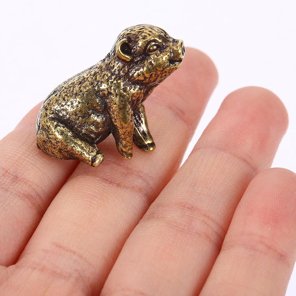 Retro Mini Desktop Pig Ornament Brass Golden 1.06X0.90X0.71in Smooth Brass Finish, Mini Pig Ornament, Living Room Study Office Decor