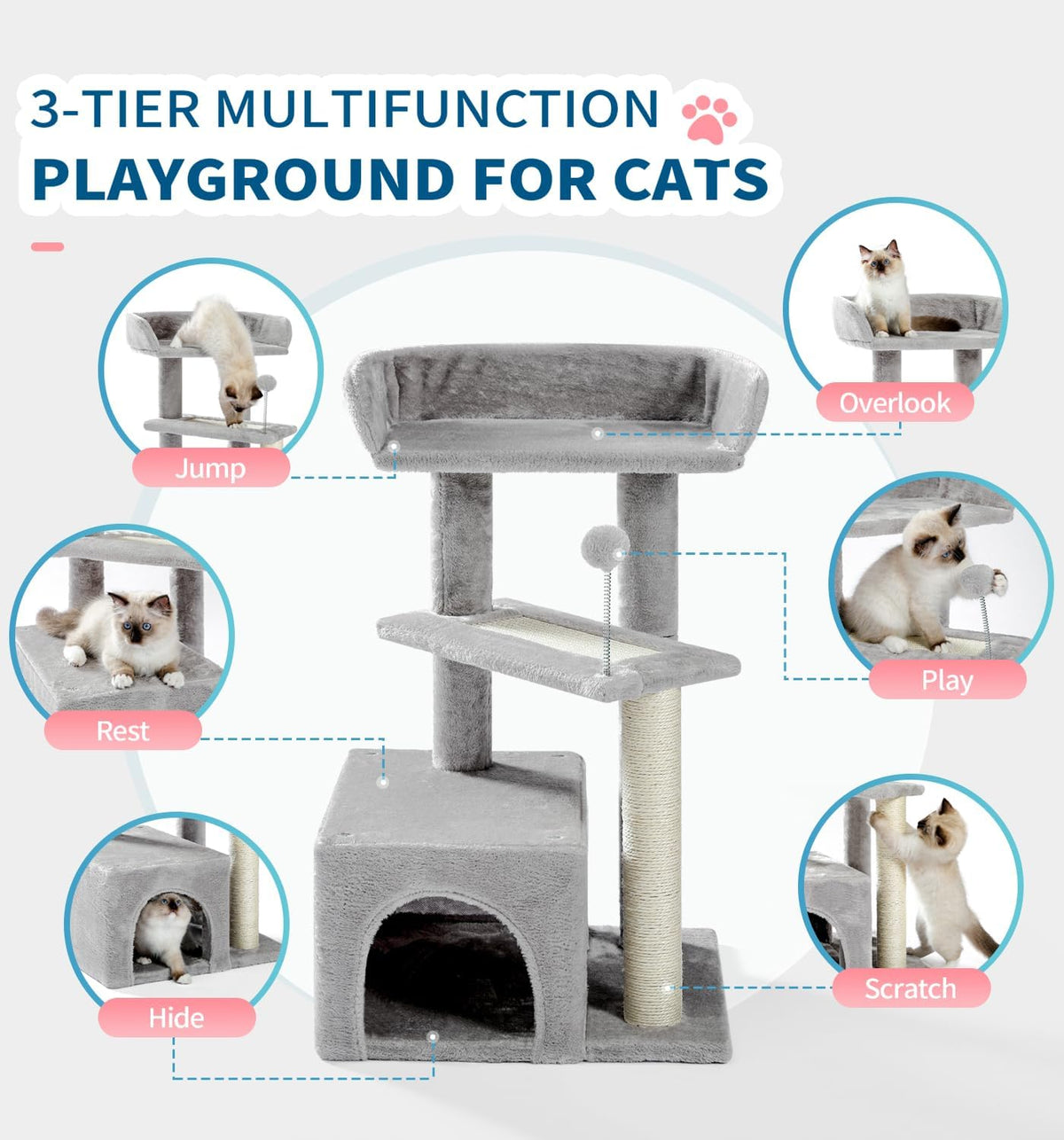 Made4Pets 29" Small Cat Tree, Indoor Cat Condo with Scratching Post