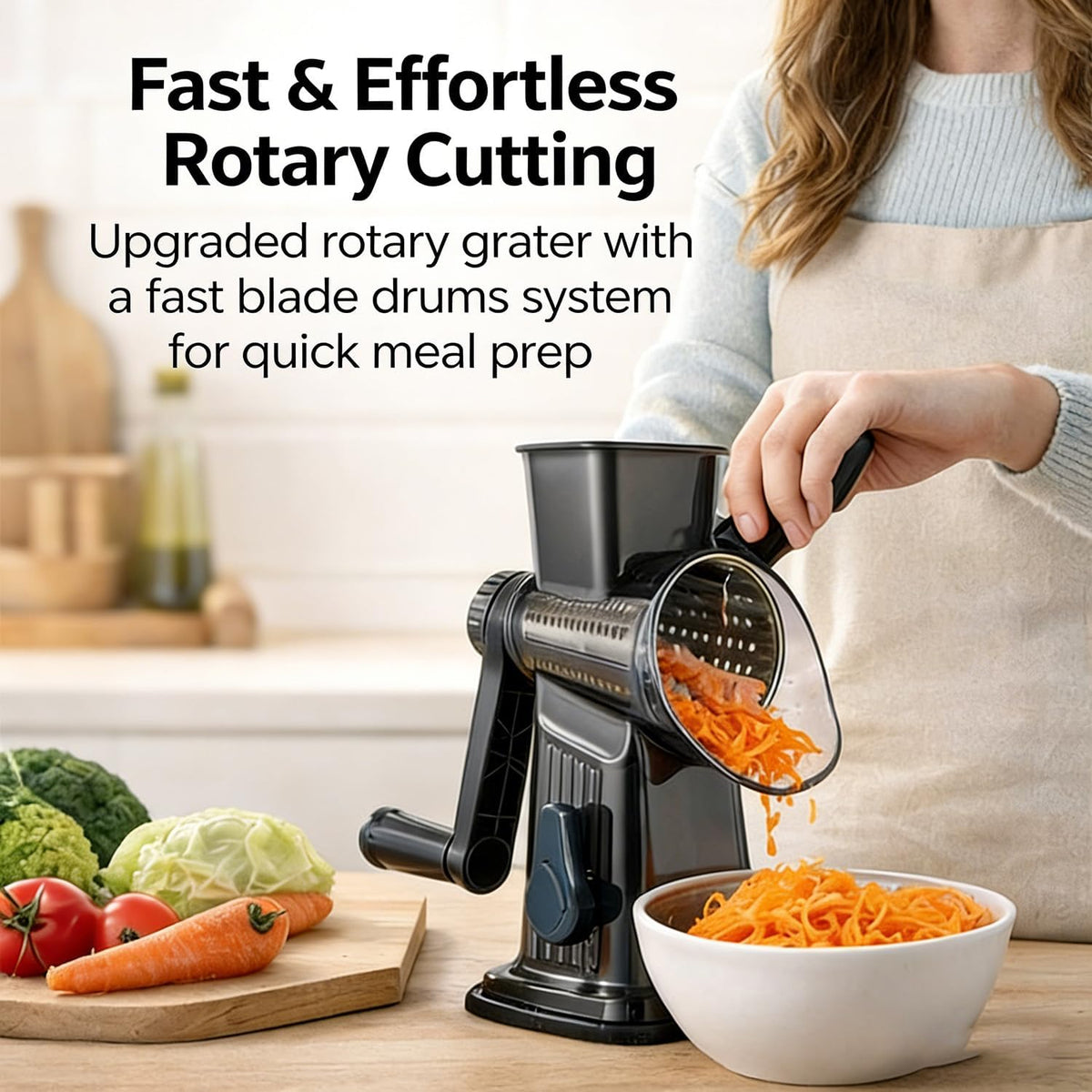 3-In-1 Manual Rotary Cheese Grater Vegetable Slicer with Suction Base