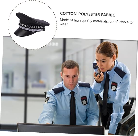 Wide Brim Guard Hat for Stage Performance Props, Black Cotton Polyester Fabric, Hat Brace with Mesh Design, Lightweight Summer Wear, Simple Classic Style
