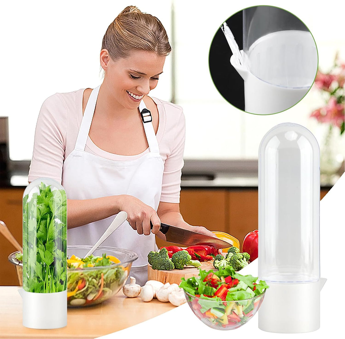 3 Pack Herb Saver for Refrigerator with 5-Blade Herb Scissors Fresh Herb Keeper Clear Preservation Bottle Cilantro Storage Container for Herbs Asparagus Mint Parsley Extends Freshness