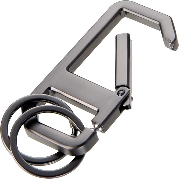 Alvar Nero Keyring Carabiner with Practical Click Closure Includes Two Key Rings Cast Metal Gunmetal in Puristic Design and with Clever Mechanics
