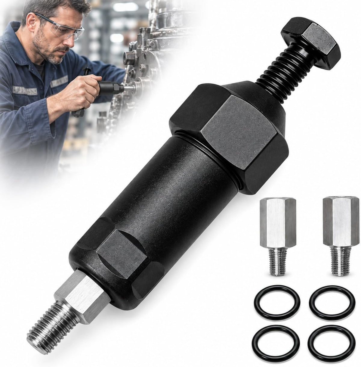 Grease Fitting Cleaning Tool, M10 Screw-Driven Grease Zerk Cleaner (Shot Rod with Adapter)