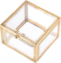 Glass Jewelry Box Decorative Storage Holder for Rings and Earrings Brass Frame, Cube Style, Home Display Accent, Gift Choice for Friends and Colleagues