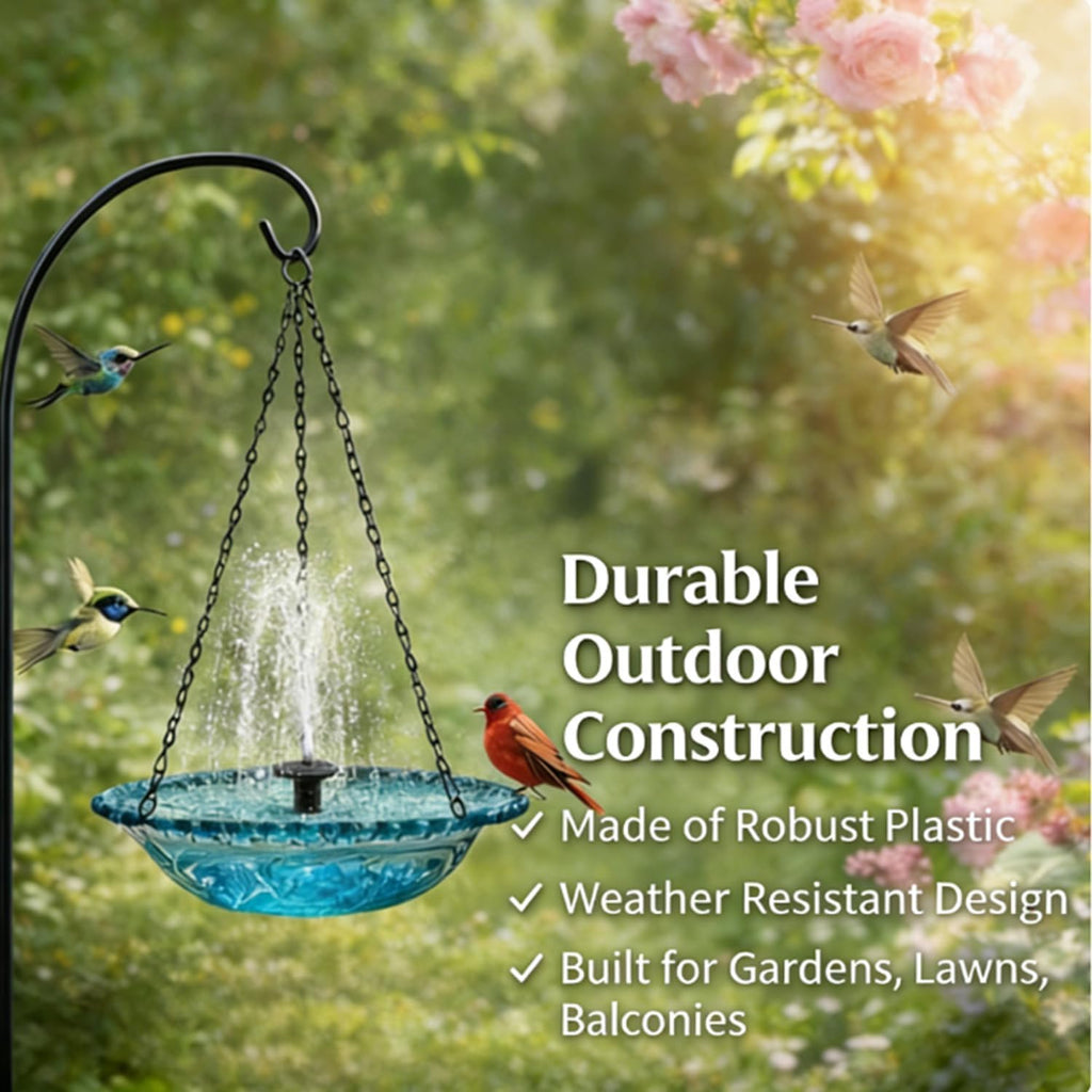 Solar Cascade Hanging Bird Bath Fountain, 9.25" W Solar Powered Outdoor Decor