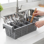 Commercial Dishwasher Rack, 8-Compartment Silverware Drying Basket with Drain Holes, Gray