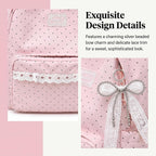 Coquette Backpack Light Yellow Lace Backpack With Bow Accessories, Cute Kawaii Daypack For Laptop, Polka Dot Design (Pink)