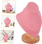 Pink Necklace Display Stand Jewelry Bust Holder Organizer Rack Wood and Cloth Materials, Mannequin Head Bust Shape, Decorative Room Decor, Giveaways, Multifunctional Use
