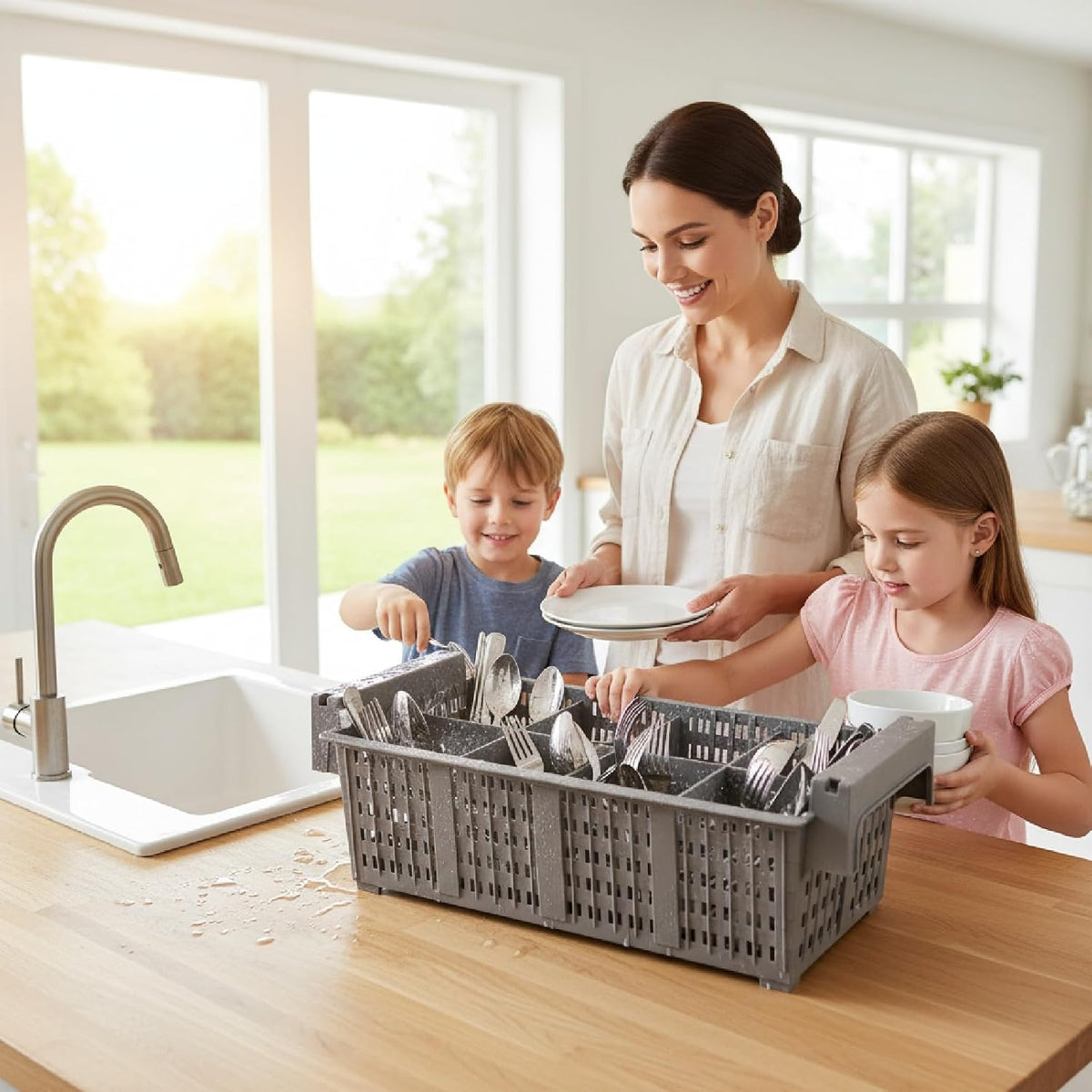 Commercial Dishwasher Rack, 8-Compartment Silverware Drying Basket with Drain Holes, Gray