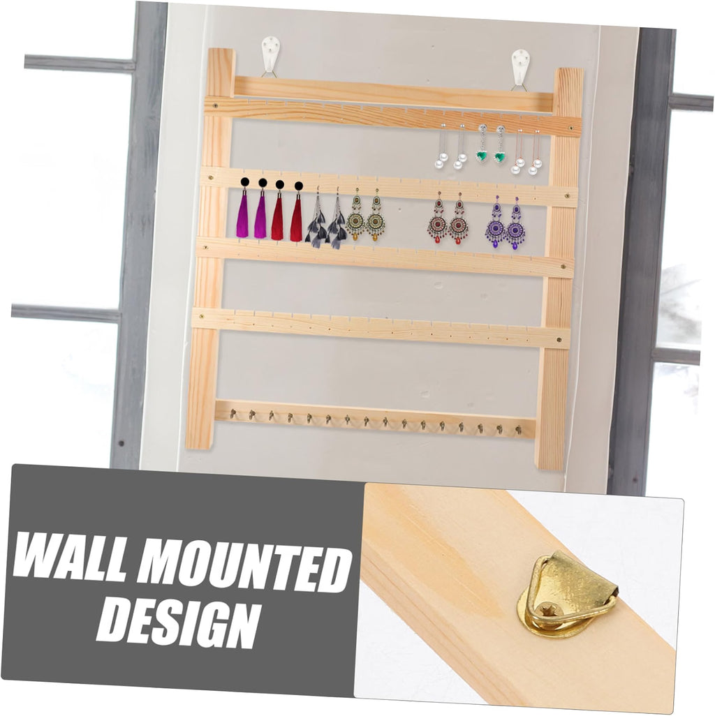 Wooden Jewelry Organizer Earring Display Rack Wall Mounted Khaki Finish, Open Storage Design, Reusable Home and Trade Show Setup, Safe and Easy to Use