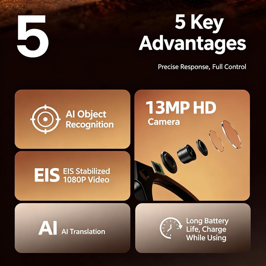 Smart AI Glasses with 13MP Camera, AI Translation, Voice Text, Bluetooth