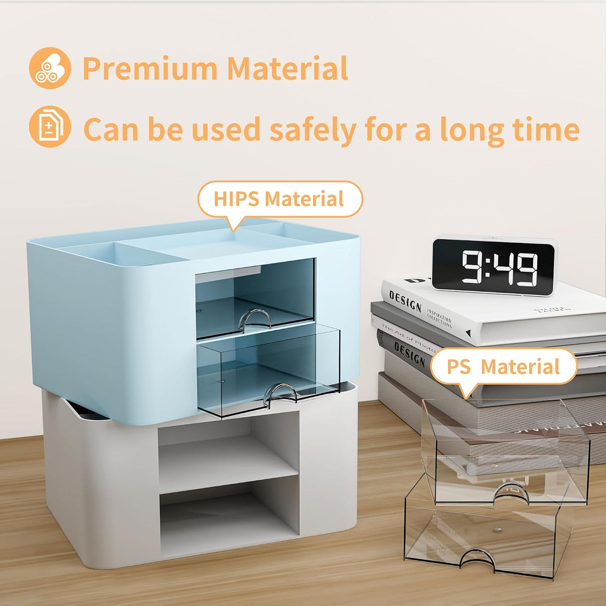 CasaCulina Desk Organizer with 2 Drawers, 5 Compartments, Blue