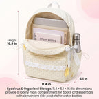 Coquette Backpack Light Yellow Lace Backpack With Bow Accessories, Cute Kawaii Daypack For Laptop, Polka Dot Design (Pink)