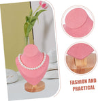 Pink Necklace Display Stand Jewelry Bust Holder Organizer Rack Wood and Cloth Materials, Mannequin Head Bust Shape, Decorative Room Decor, Giveaways, Multifunctional Use