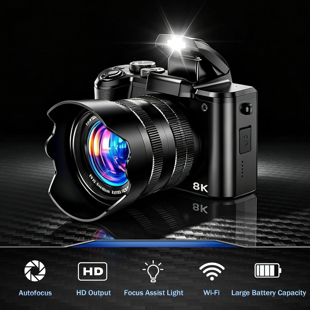 8K Digital Camera, 88MP Dual-Lens WiFi Camera