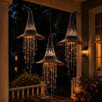 Lighted Witch Hat Hanging Chime, Halloween Hanging Witch Hats with Lights