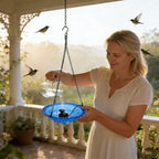 Solar Cascade Hanging Bird Bath Fountain, 9.25" W Solar Powered Outdoor Decor