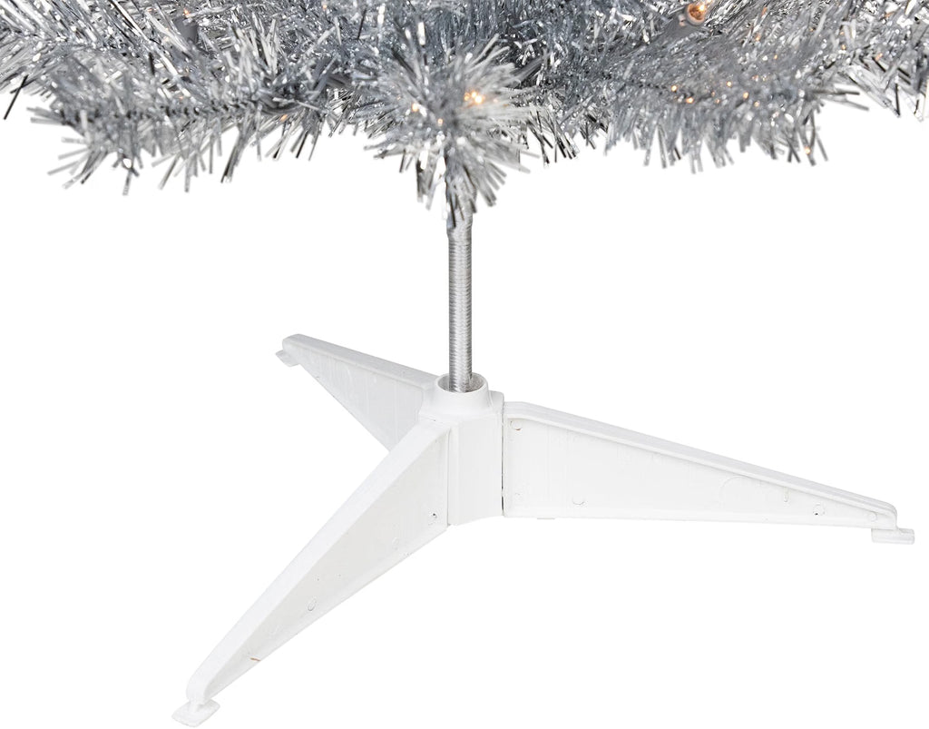 Pre-Lit Artificial Tinsel Christmas Tree - 3' - Silver - Clear Lights