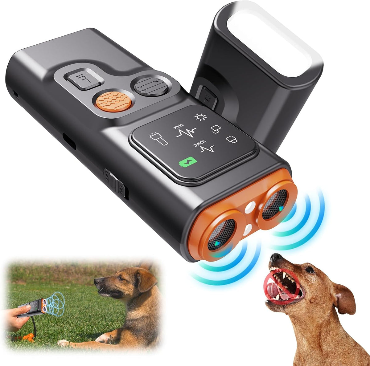 cijikos BarkGuard Ultrasonic Dog Bark Deterrent, Rechargeable Anti-Bark Device with HD Display & LED Flashlight
