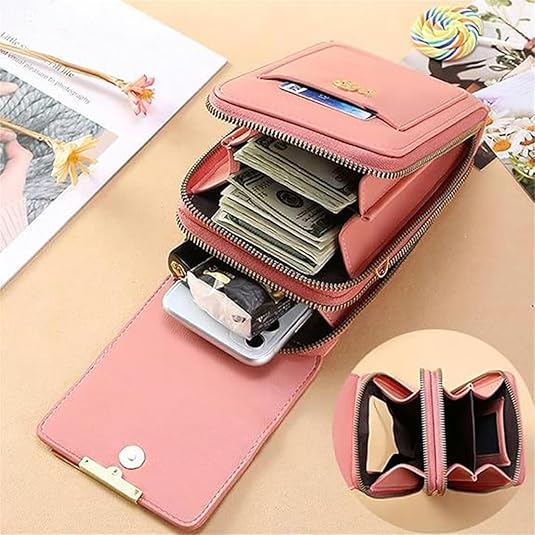 Touchscreen Phone Crossbody Bag, Anti Theft Leather Purse for Women, Compact Touchscreen Crossbody Wallet